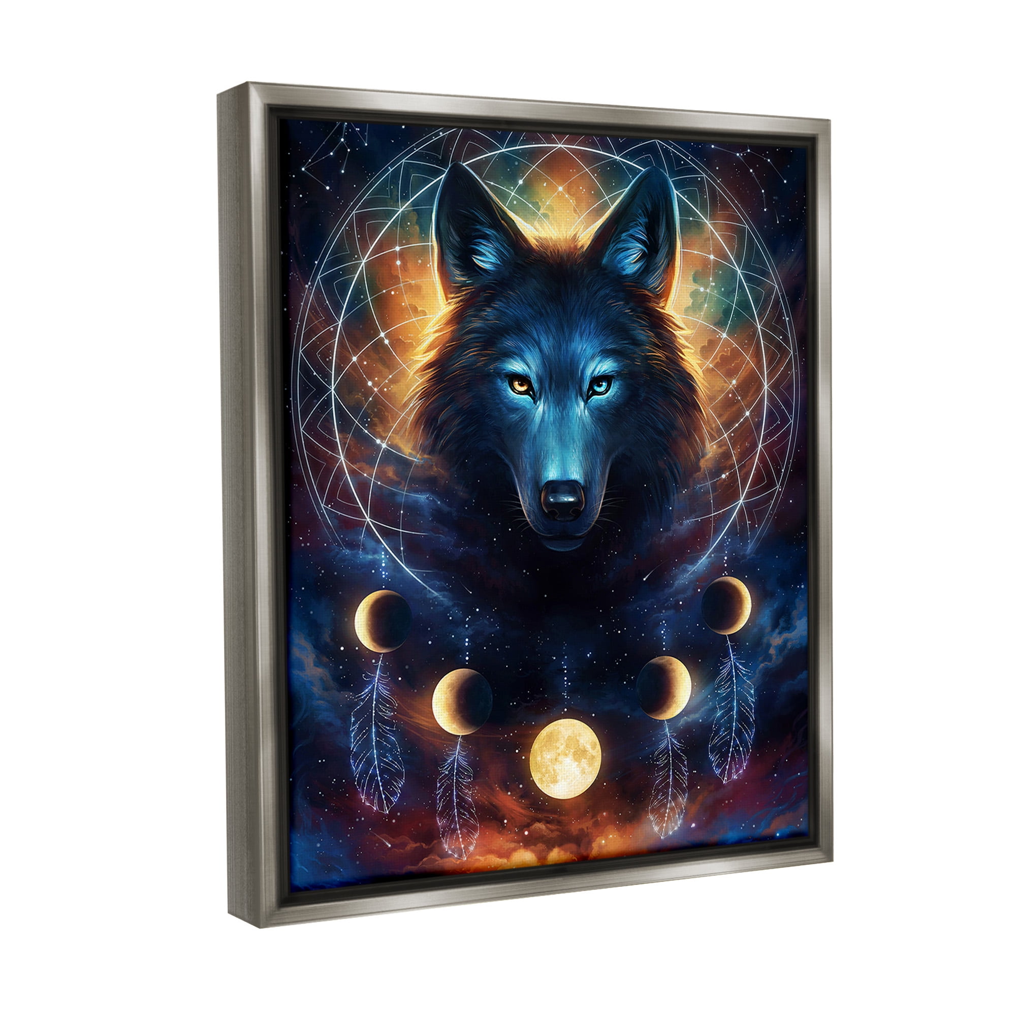 Stupell Industries Lunar Wolf & Galaxy Animals & Insects Painting Gray Floater Framed Canvas Art Print Wall Art, 17 x 21