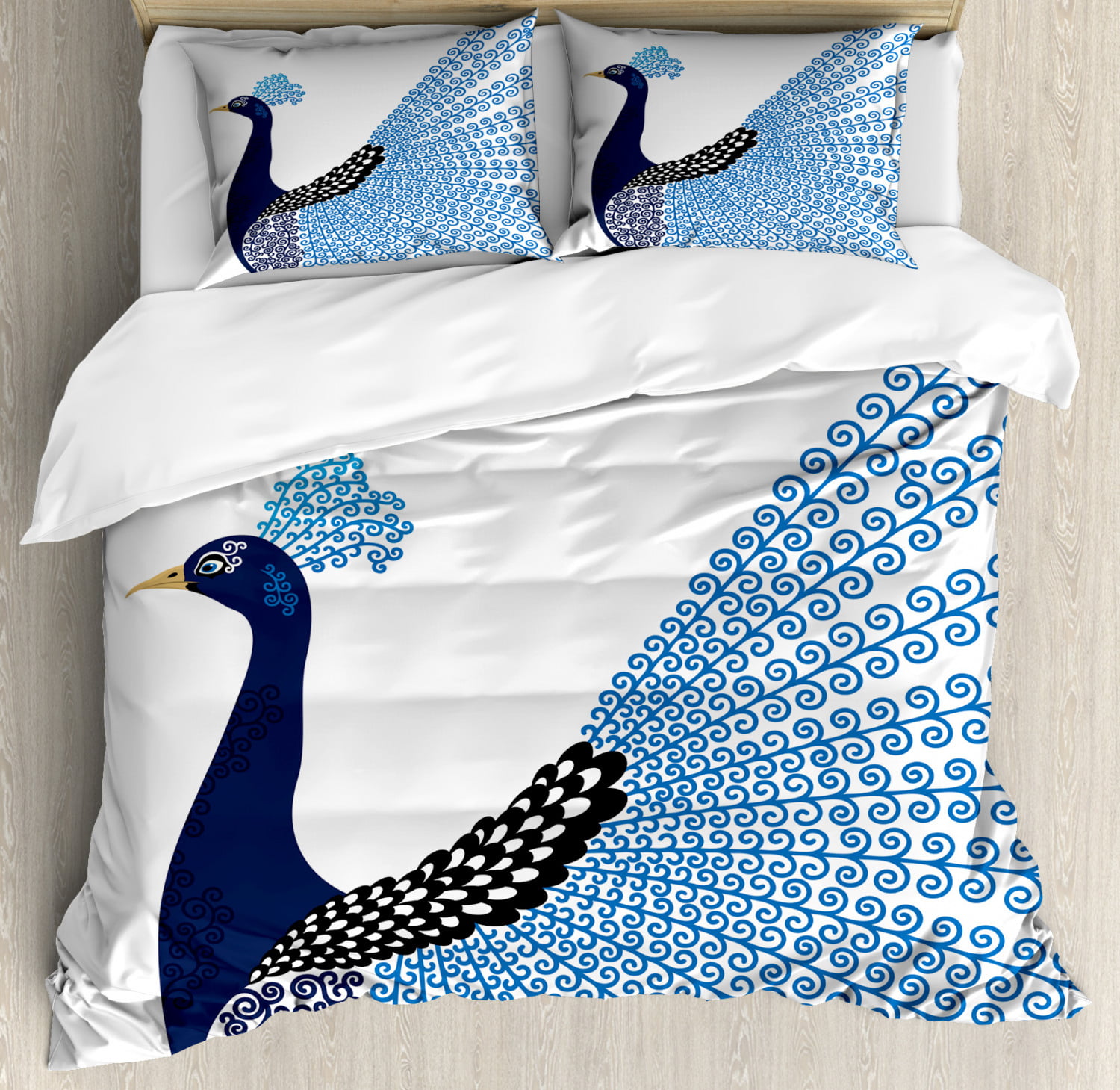 Feathers of Exotic Bird Print Peacock Quilted Bedspread /& Pillow Shams Set