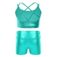 thumbnail image 2 of Hansber Kids Girls 2Pcs Sports Gymnastics Dance Outfits Metallic Crop Top Dance Bralette Vest with Shorts Set Light Green 14, 2 of 5