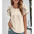 thumbnail image 5 of Women Round Neck Top Pleated Neckline Short Petal Sleeves Jacquard Fabric Casual Summer T Shirt Apricot M, 5 of 8