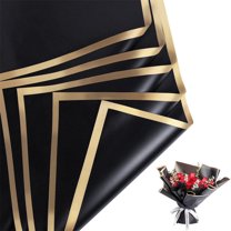 10 Sheet Waterproof Flower Wrapping Paper Topboutique Black Bouquet Packaging Paper Matte with Gold Edges Home DIY Crafts Gift Florist Supplies for Wedding Birthday Valentine's Day Party