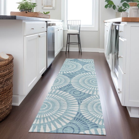 Addison Rugs Chantille Indoor/Outdoor Transitional Circles Teal Washable Runner Rug, 2'3" x 7'6"
