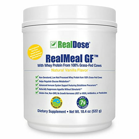 RealDose Nutrition RealMeal Fed herbe de protéines de lactosérum en poudre - Premium Paleo poudre de protéine et repas Supplément - Comprend fibres prébiotiques, mélange d'enzymes et Créatine - vanille