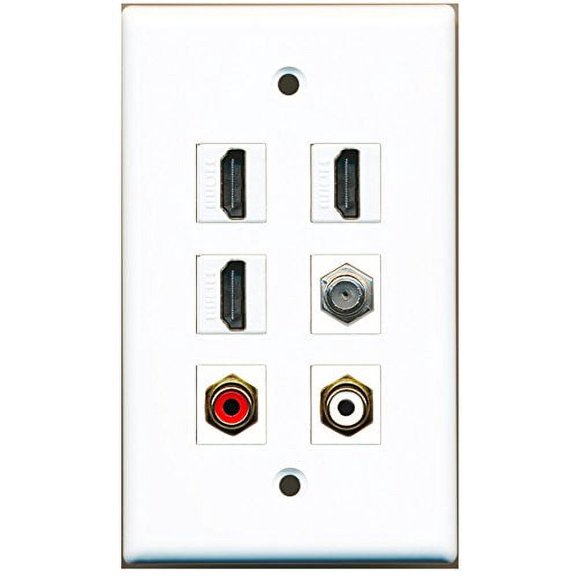 RiteAV - 3 HDMI 1 Port RCA Red 1 Port RCA White 1 Port Coax Cable TV- F-Type Wall Plate