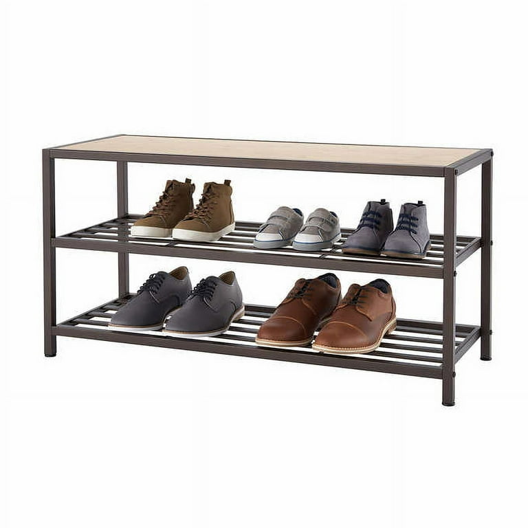 TRINITY 3-Tier Shoe Bench w/ Wire Shelves, Dark Gray