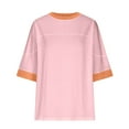 thumbnail image 4 of ChaoHeng Plus Size Women Tops and T-Shirts for Fall Women Oversized Color Block Short Sleeve T Shirt Crewneck Patchwork Split Hem Shirt Casual Loose Summer Tee Top,up to 55% off, 4 of 9