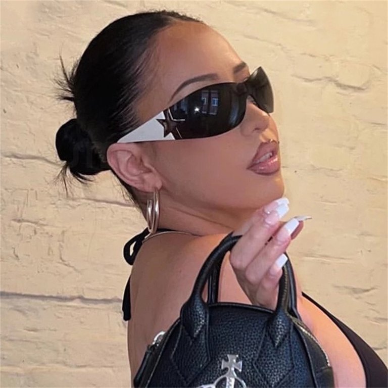 2Pairs Rimless Y2K Sunglasses for Women Men, Trendy Shield  display picture 2