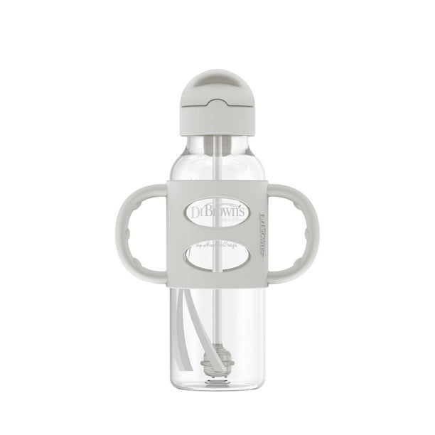Botella Sippy Straw Dr. Brown's Milestones de 250 ml, gris, 6 m o más