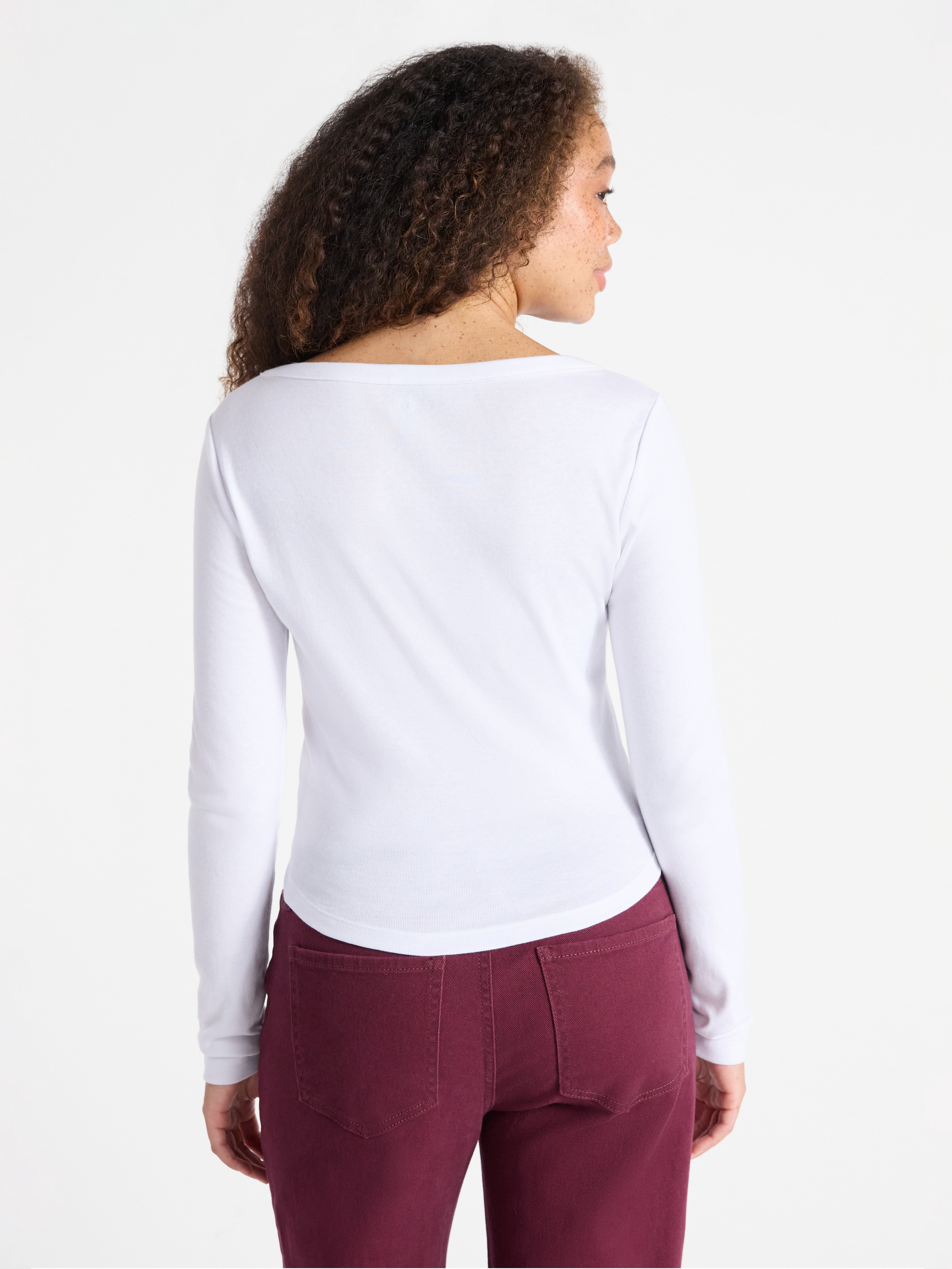 No Boundaries Henley Top with Long Sleeves, Women’s