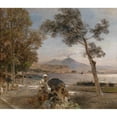 thumbnail image 2 of Oswald Achenbach 14x12 Black Ornate Wood Framed Double Matted Museum Art Print Titled: Evening Mood on the Gulf of Naples, 2 of 5