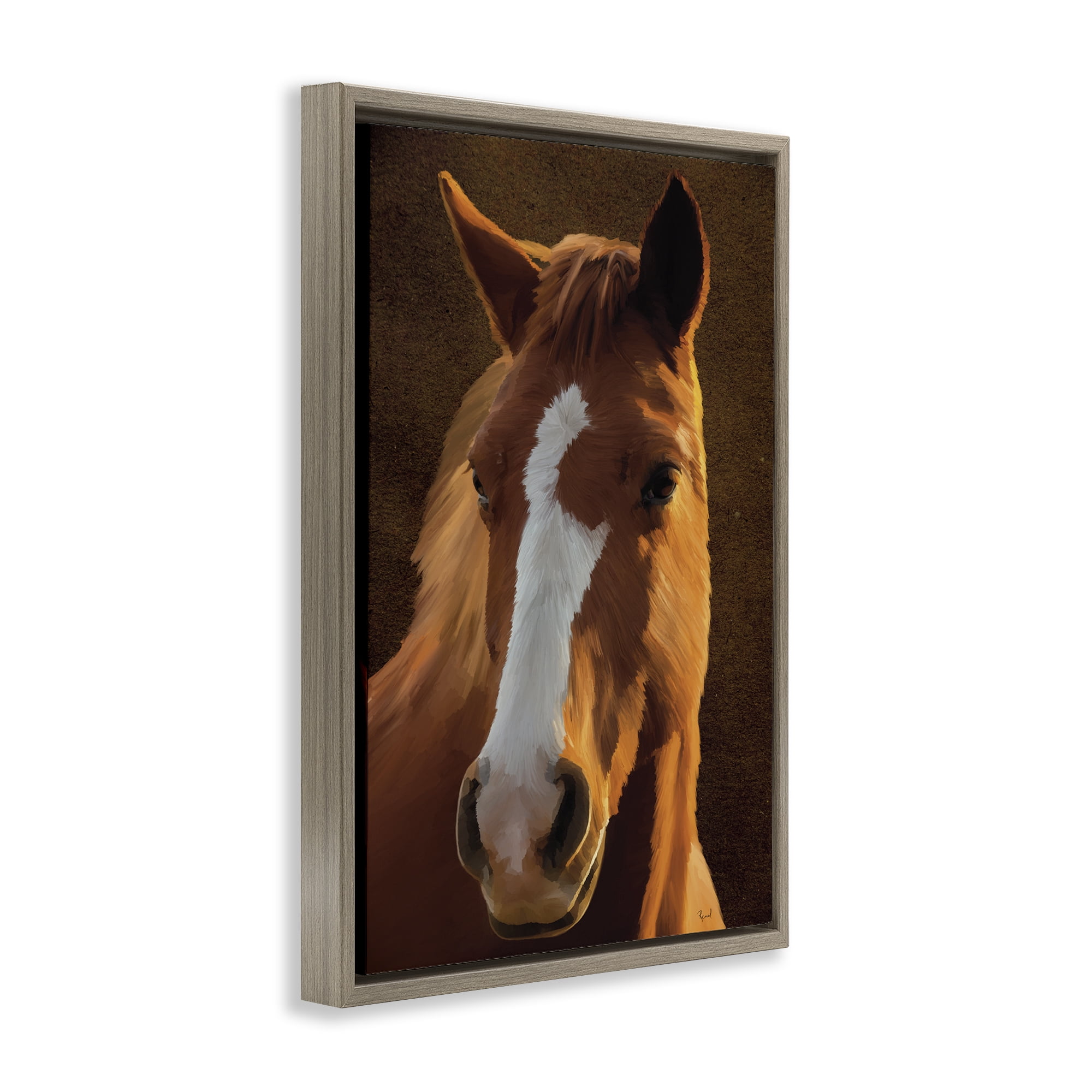 Stupell Industries Bella Brown Horse Face Animals Painting Brown Floater Framed Canvas Art Print Wall Art, 21 x 31