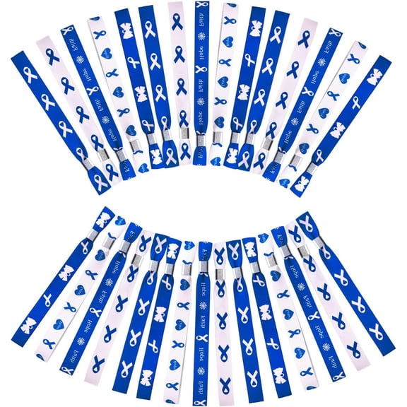 Blue Ribbon Bracelets, 30 Pcs 5 Styles Colon Cancer Awareness Wristbands Adjustable Polyester Wrist Bands Wrist Strap for Public Event