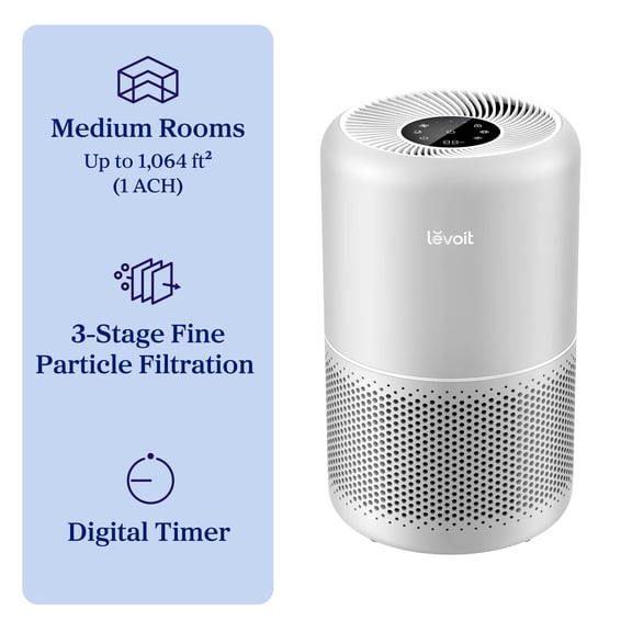 Levoit Core 300-RAC-P 1064 Sq Ft 3-Stage Filtration Air Purifier, Gray