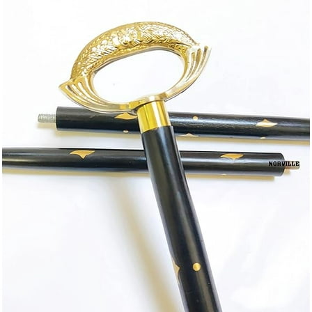 Hand Carved Wooden Walking Stick Cane with Designer Brass Handle Cane