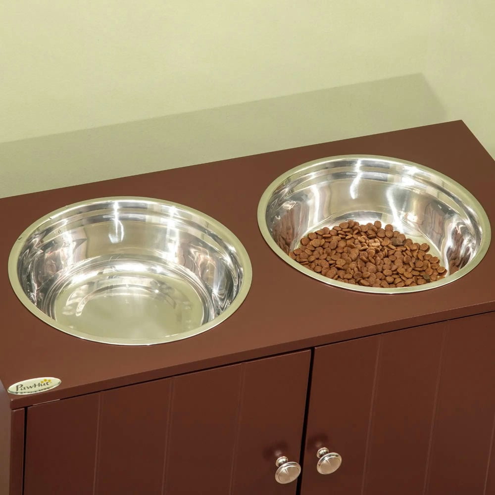 YYAo Dog Bowls, Dog Bowl Stand,Dog Food Bowls, Elevated Dog Bowls with Storage Cabinet, Pet Food Bowl Dog Feeding Station, Brown