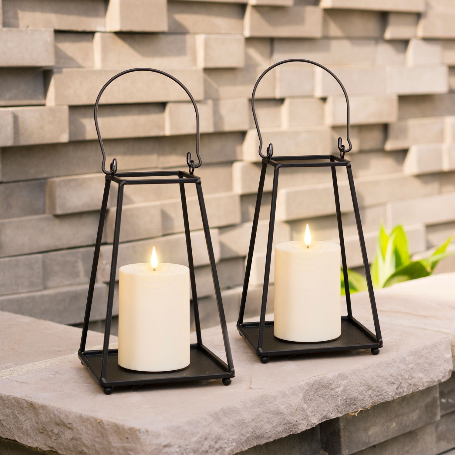 Black Metal Candle Lantern - Set of 2 Small Decorative Lanterns with