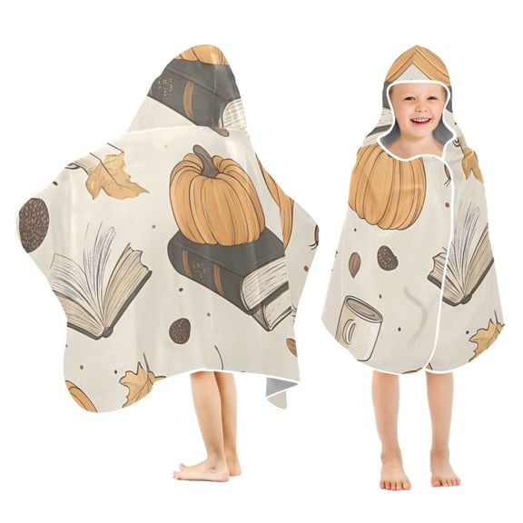 Yayeee Kids Hooded Towels Toddler Soft Absorbent Beach Bathing Wrap 50" x 23.5", Beige Fall Books