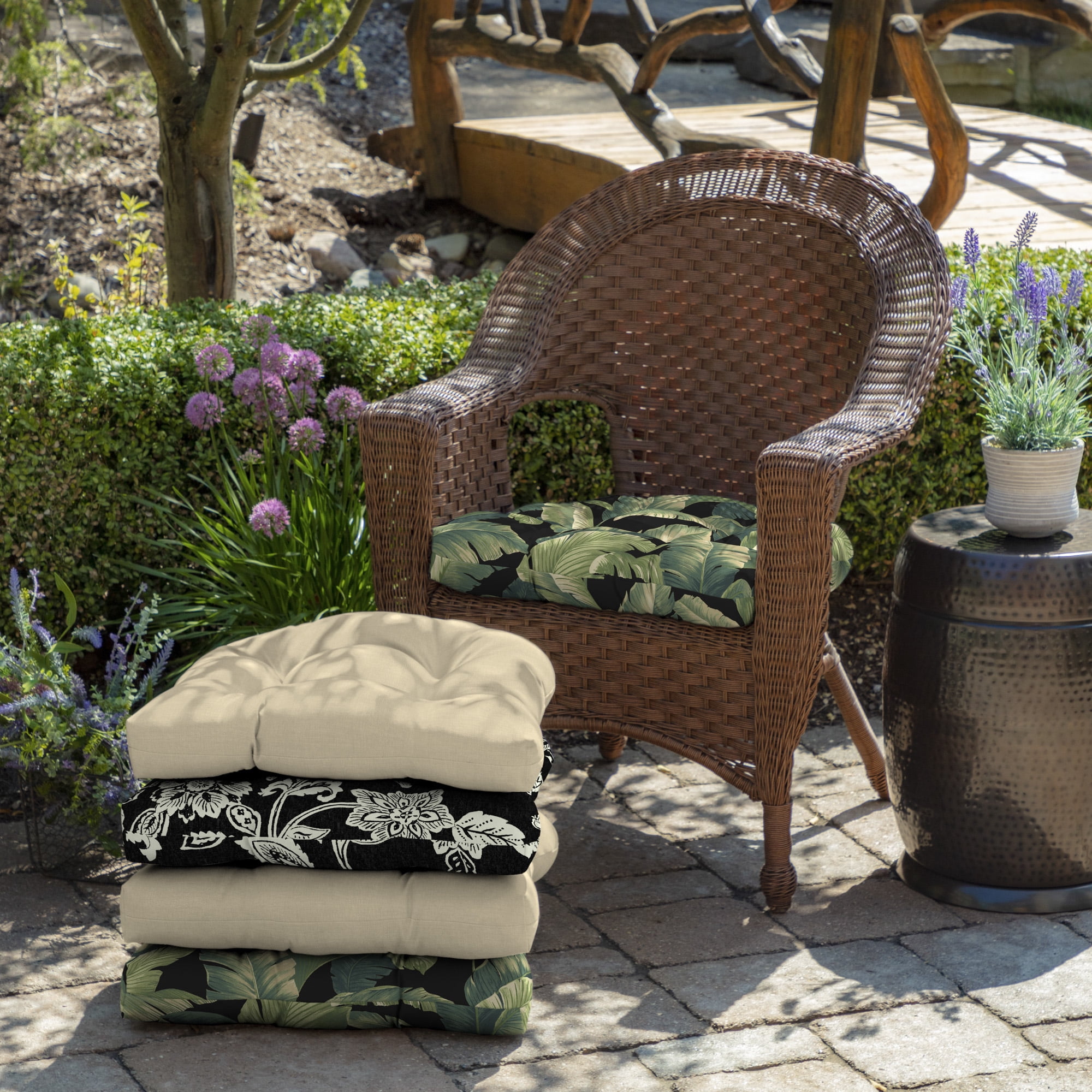 ARDEN Outdoor Wicker Chair Cushion, 2 pack 18 x 20, Onyx Cebu