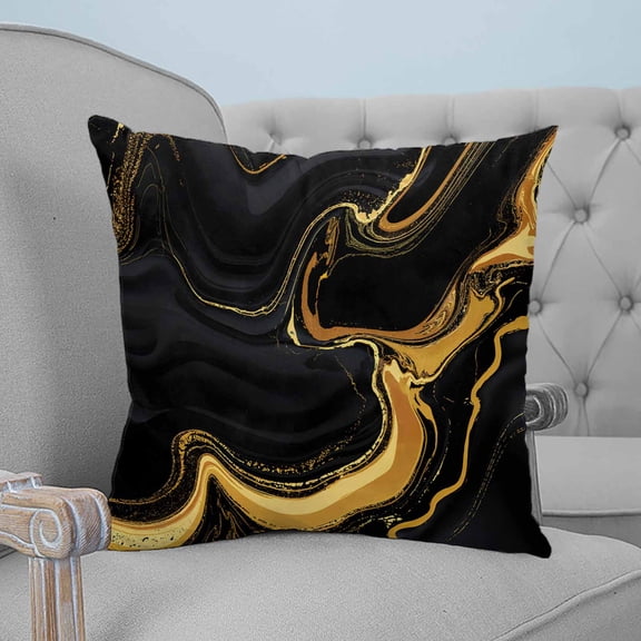 Marble Black Throw Pillow Covers, Soft Pillowcases with Invisible Zipper, Vintage Gold Art Abstract Farmhouse Decorative Square Pillow Cushion Covers for Living Room Couch Sofa Bed 20x20 Inches
