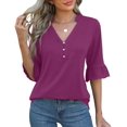 thumbnail image 1 of Blusa Rapbin para mujer, manga 3/4, cuello en V, fucsia, 1 of 5