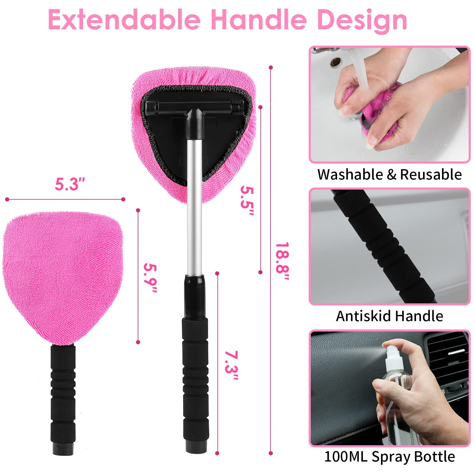 vioview Pink Car Cleaning Kit, Car Detailing Kit Interior Cleaner with Windshield Cleaning Tool, Detailing Brush Set, Complete Car Cleaning Supplies for Windows, Dashboard, Air Vents
