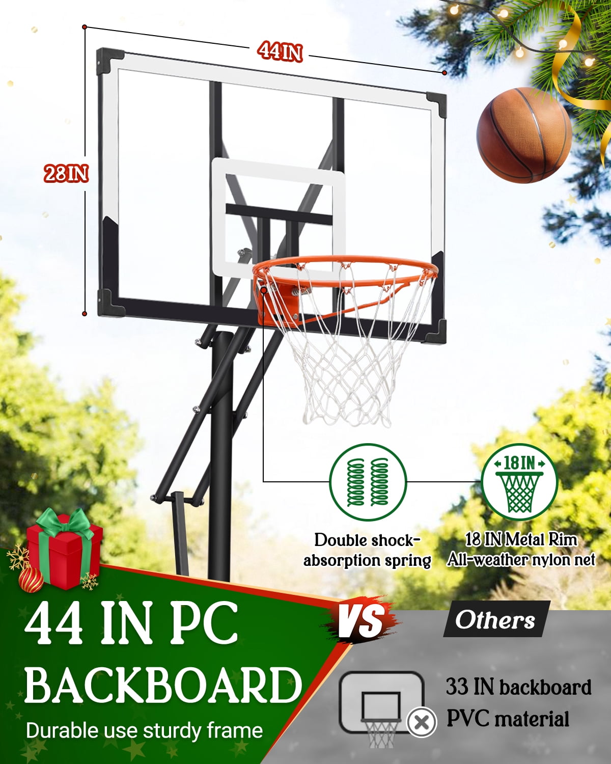SERAY Basketball Hoop 4.9-10 feet Height Adjustable for Kids, Teens & Adults, 44 inch Backboard and Portable Wheels, Basketball Goal System for Outdoor/Indoor Sports