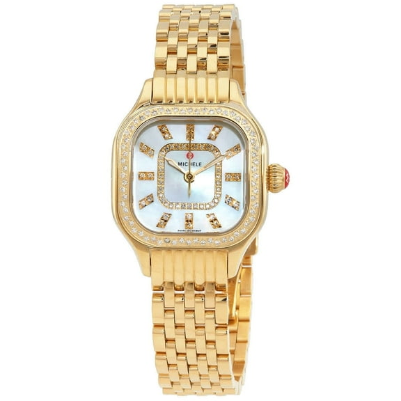Michele Meggie Diamond Mother of Pearl Dial Gold-tone Steel Women's Watch MWW33B000003