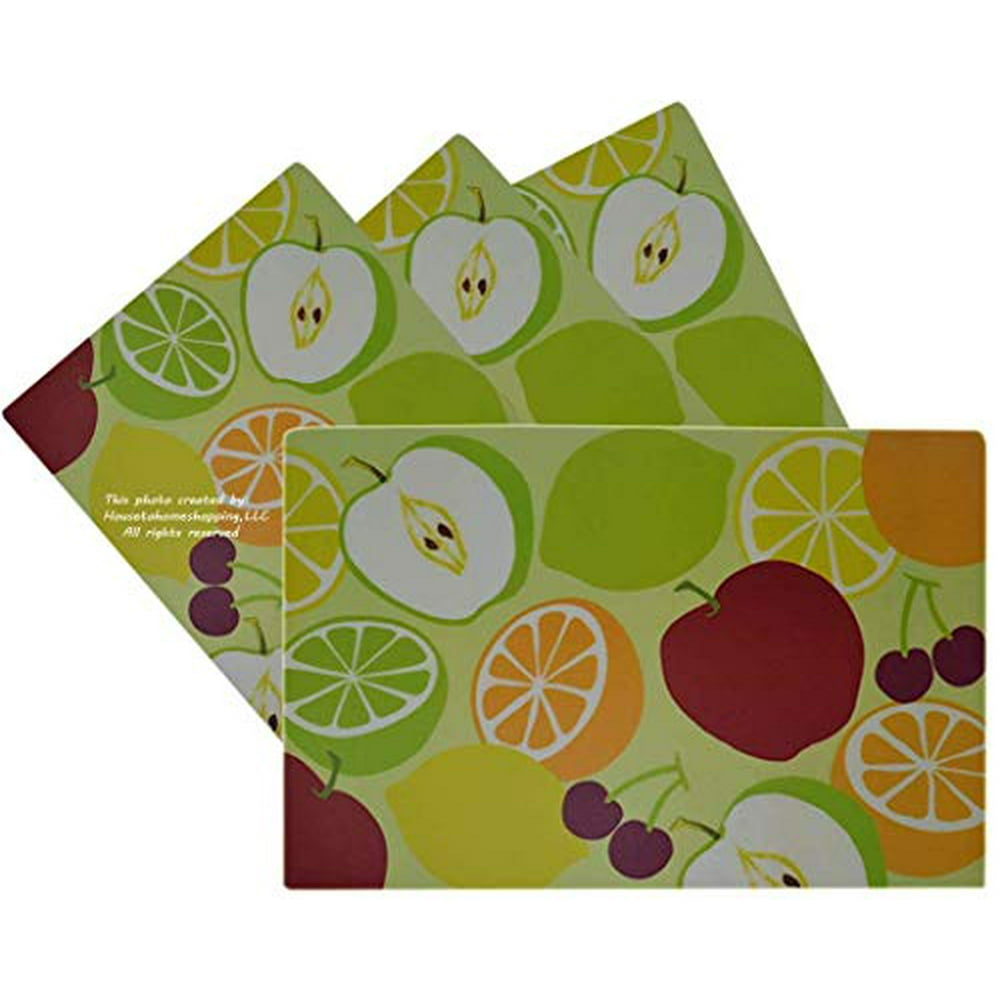 Set of 4 Fashion Placemats Durable Fresh Fruits Pattern Ease Care Wipe