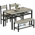 thumbnail image 3 of AWQM 4 Pieces Kitchen Table Set, Industrial Dining Table with 2 Chairs and Bench, Storage Racks, Space-Saving Table Set for Small Space, Apartment, Living-Room, Restaurant, Grey, 3 of 6