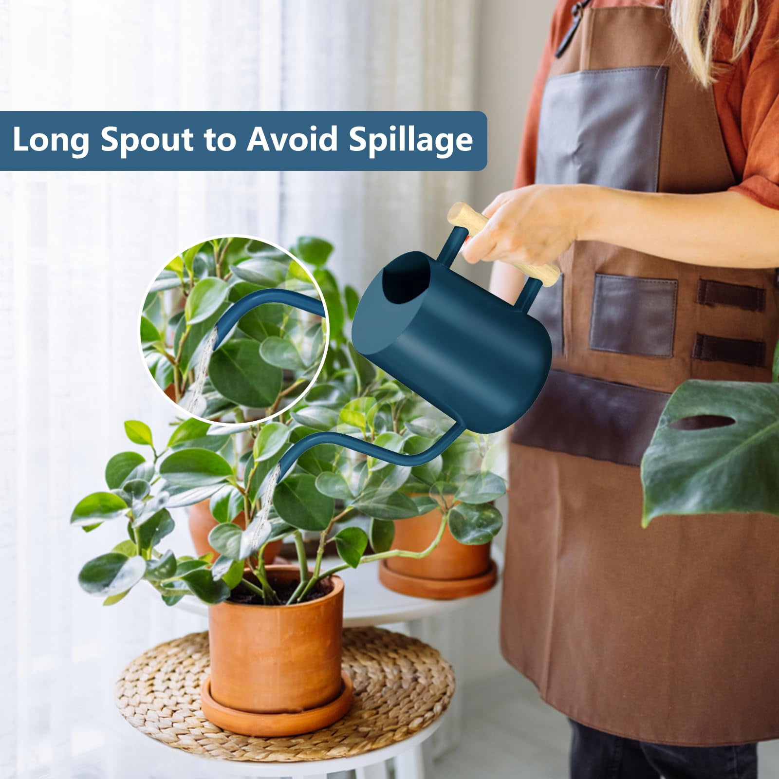Watering Can Indoor Plants, 35oz Small Stainless Steel Metal Watering Can Modern Decorative Watering Pot with Long Spout for Indoor House Plant Bonsai Garden Flowers (Copper) - DARK BLUE