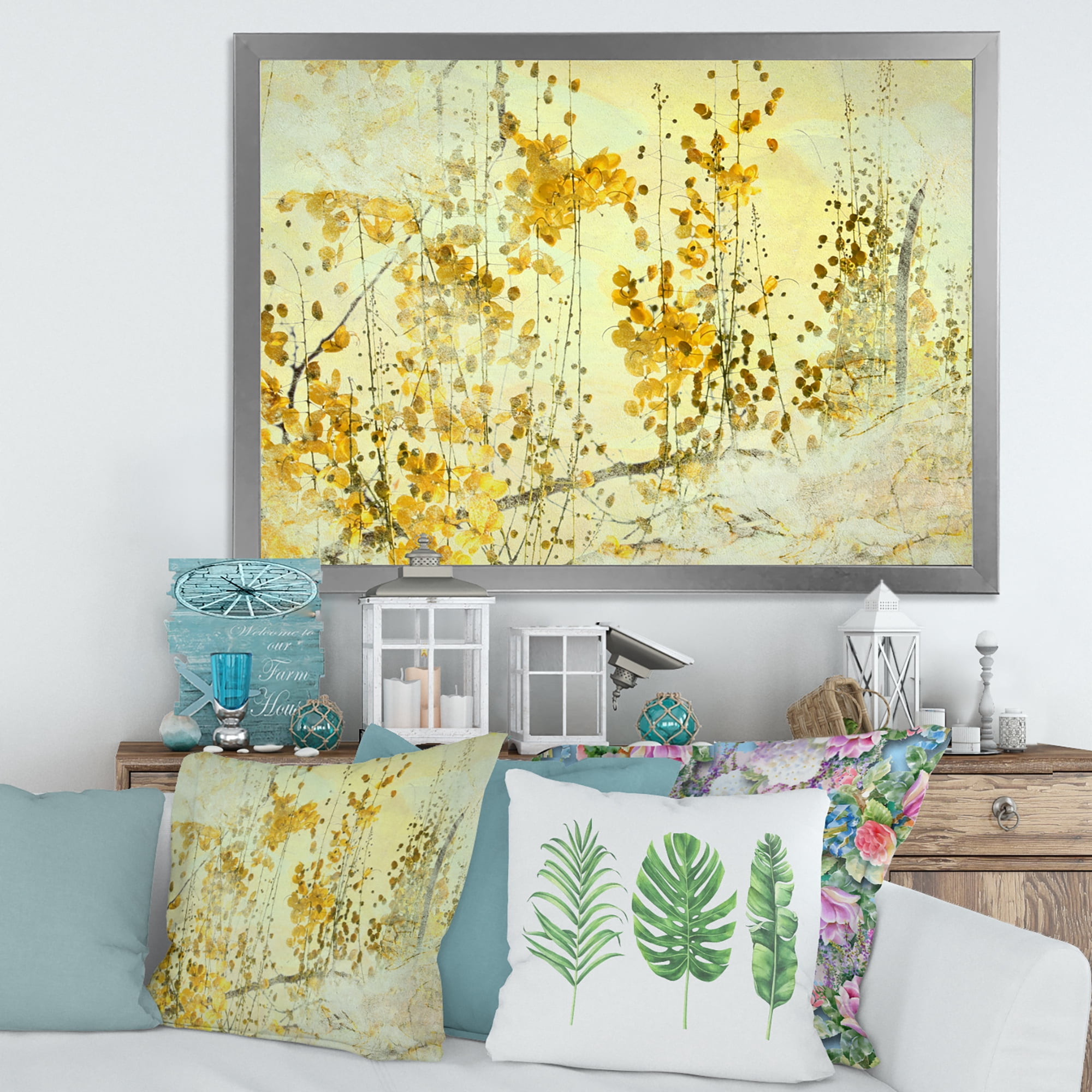 Designart 'Abstract Yellow Flower Grunge Art' Modern Framed Art Print