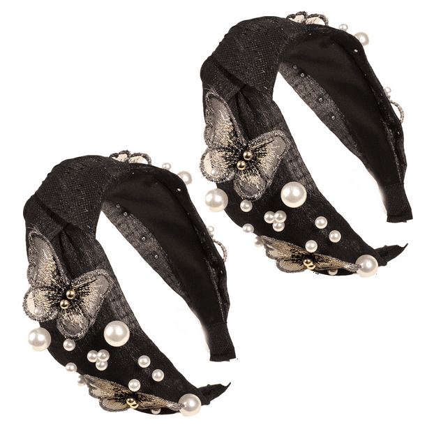 Diadema de perlas anudadas, accesorios para el cabello con forma de mariposa, diademas para niñas, diadema con nudo superior linda a la moda sin deslizamiento