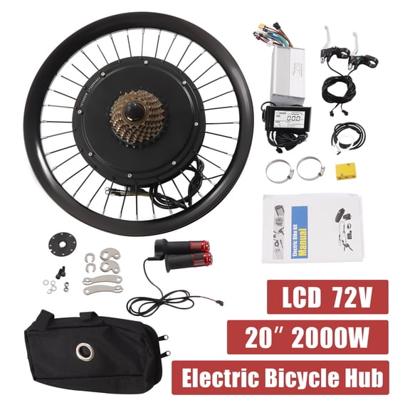 ZhdnBhnos 72V 2000W Electric Bike Rear Wheel Brushless Motor Kit 20" E-Bicycle Conversion Kit LCD