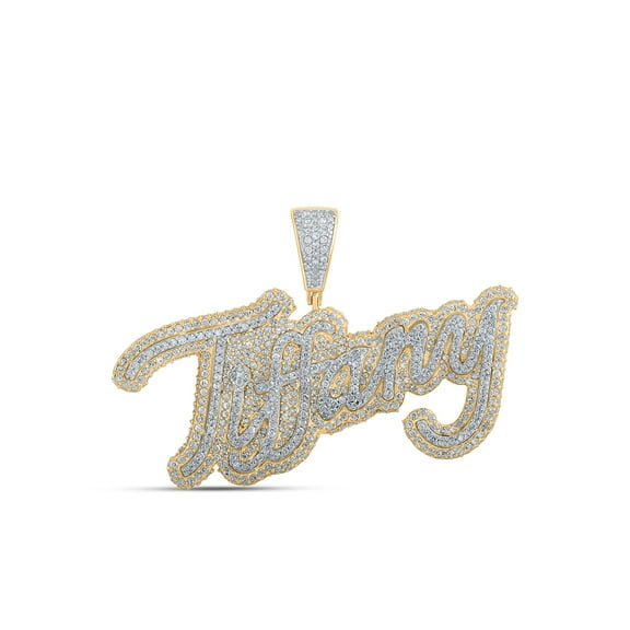 Macey Worldwide Jewelry 10k Two-tone Gold Mens Diamond Tiffany Charm Pendant 2-5/8 Ctw