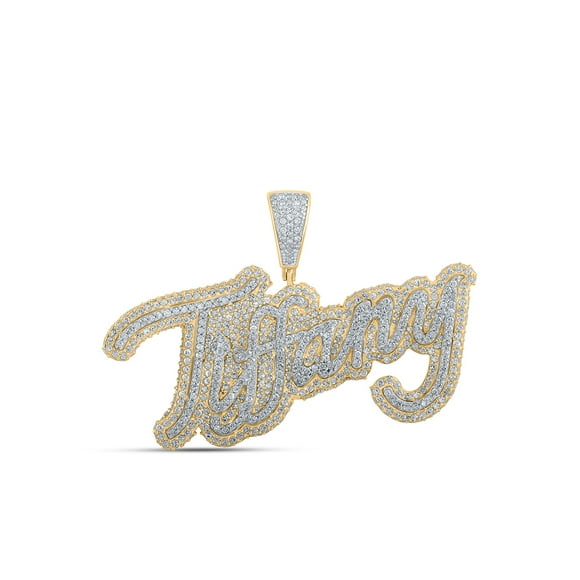 10k Two-tone Gold Mens Diamond Tiffany Charm Pendant 2-5/8 Ctw