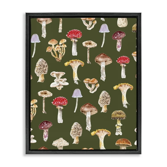 Stupell Industries Mushrooms Repeating Pattern Botanical & Floral Painting Black Floater Framed Art Print Wall Art, 17 x 21