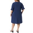 thumbnail image 4 of Agnes Orinda Women's Plus Size Chiffon Dresses Notch V Neck Bell Short Sleeve Pleated Summer Casual Midi Dresses with Pockets 2X Dark Blue, 4 of 5
