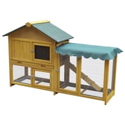 Indoor & Outdoor Rabbit Hutch, Solid Wood Double-Layer Bunny Cage with Run, Waterproof Sun Cover, UV Panel, Leak-Proof Pull-Out Tray & Removable Wire Mesh for Small Animals