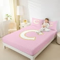 thumbnail image 4 of Feelyou Girly Monogrammed C Bed Sheets for Kids, Chic Abstract Stripes King Sheets, Initial Letter Theme Sheet Set, Super Cozy Room Decor, 4-Piece, 4 of 7