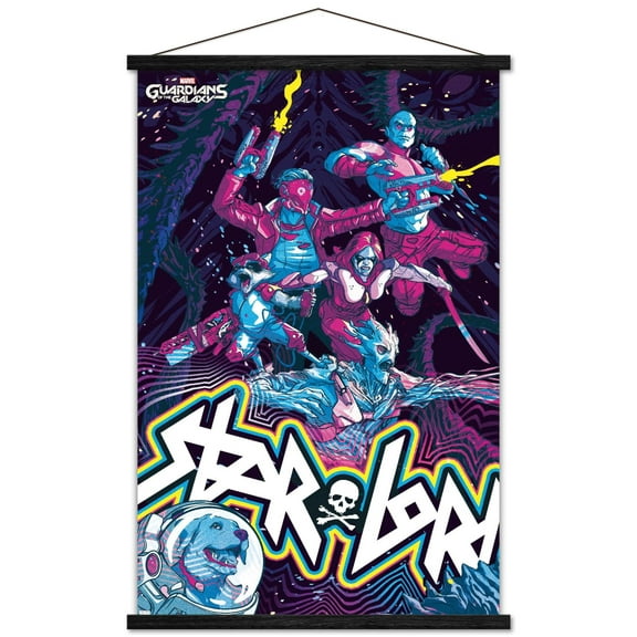 Marvel's Guardians of the Galaxy Video Game - Colorful Wall Poster with Wooden Magnetic Frame, 22.375" x 34"