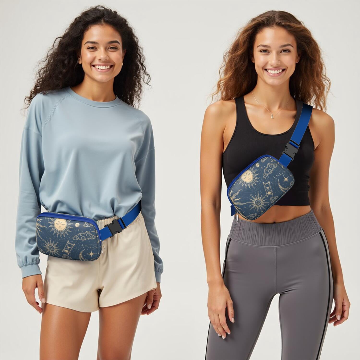 Witchy Celestial Belt Bag – Gothic Sun and Moon Print Fanny Pack with Mystical Star Pattern, Astrology-Inspired Spiritual Design