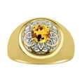 thumbnail image 1 of RYLOS Men's Rings 14K Yellow Gold Designer Gypsy 7MM Round Gemstone & Diamond Ring Citrine November Birthstone Rings Size 8, 1 of 6