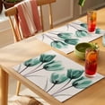 thumbnail image 4 of Spring Retro Placemats Set of 1, X-ray Image of Teal Tulips Floral Leaf Beige Non-Slip Place Mats Washable Table Mats for Kitchen Dining Table Decorations Indoor/Outdoor, 4 of 9