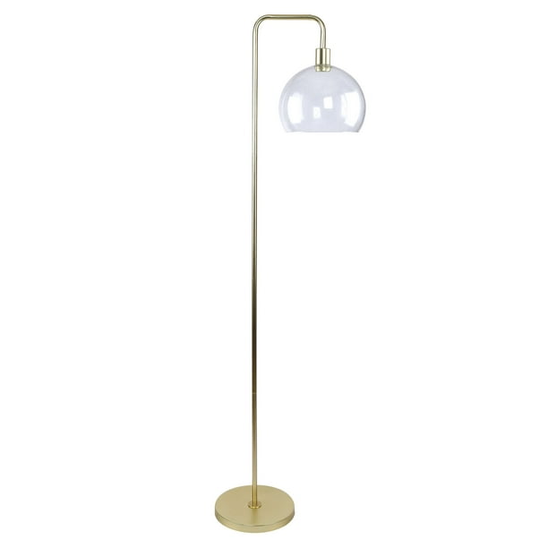 61 5 Matte Gold Floor Lamp W Slim Line Arched Design Clear Seeded Glass Shade Walmart Com Walmart Com
