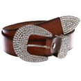 thumbnail image 2 of Women's Solid Real Leather Belt with Western Rhinestone Buckle 3-piece set, 2 of 4