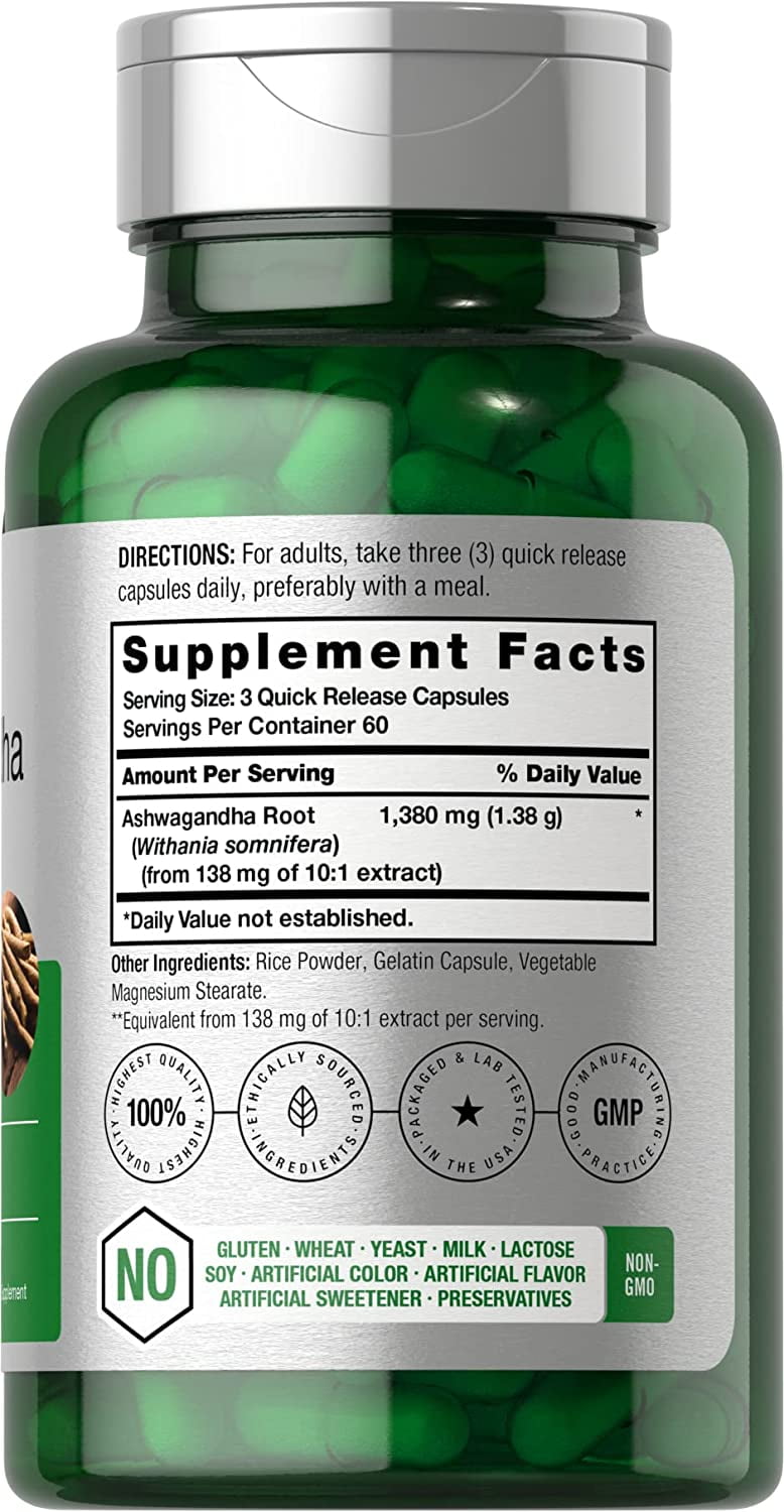 Ashwagandha Capsules 1380mg | 180 Count | Root Extract | Supplement for Men and Women | by Horbaach