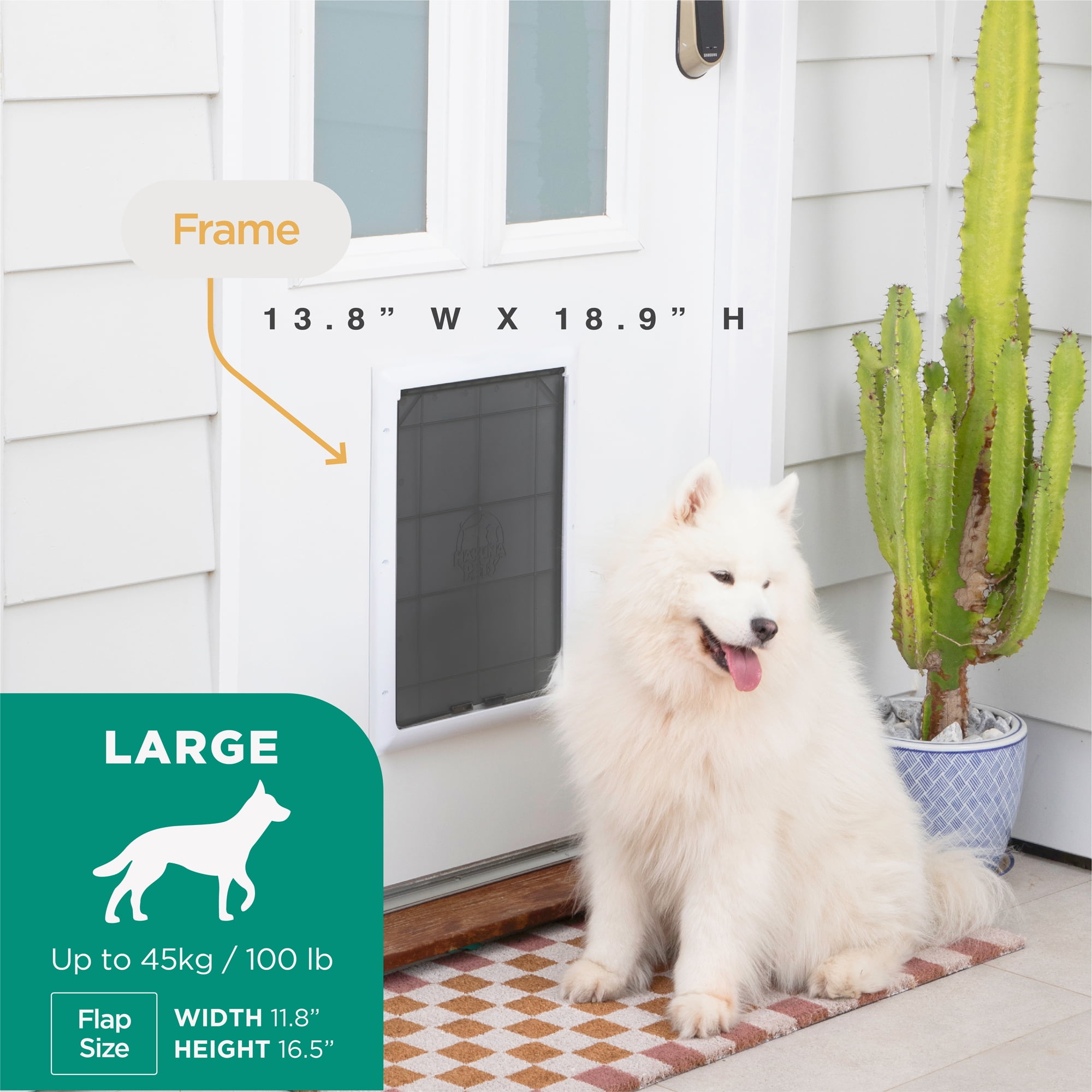 Hakuna Pets White Essential Large Pet Door for Screens, Doors & Walls up to 2.17" Thick, for Dogs up to 100 lbs