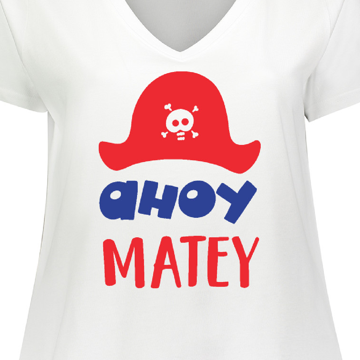 Inktastic Ahoy Matey, Pirate Hat, Skull and Bones, Pirates Women's Plus Size V-Neck T-Shirt - image 3 of 4