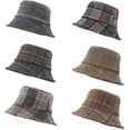 thumbnail image 3 of CoCopeaunts Bucket Hats for Men Winter Warm Vintage Plaid Fisherman Hats Flat Unisex Lattice Wool Basin Hat Soft Foldable, 3 of 8