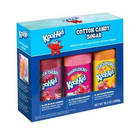 Kool-Aid Cotton Candy Flossing Sugar – Black Cherry, Sharkleberry, Peach Mango – 3 Pack